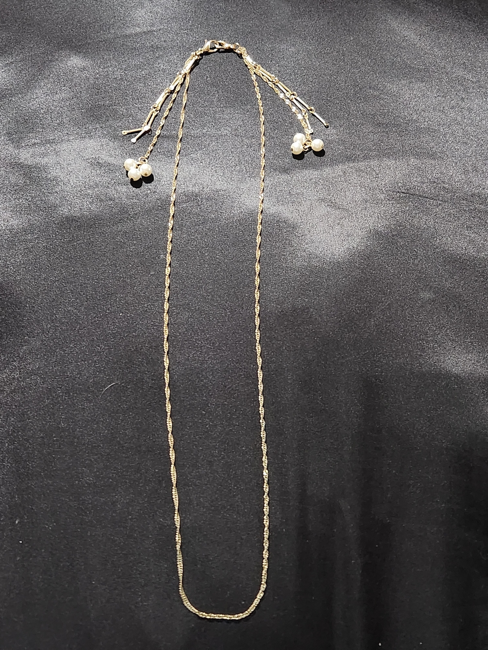 ​Gold Tone Faux Pearl Charm Back Drop Necklace Convertible Singapur Twist Chain